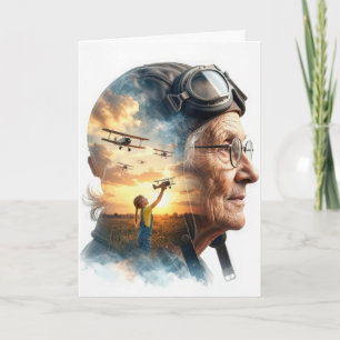 Geburtstags-Alte-Dame-Aviator-Erinnerung an die Ve Karte