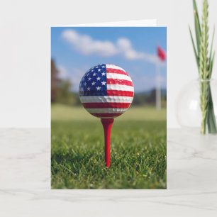 Geburtstags-Amerikanische Flagge auf einem Golfbal Karte