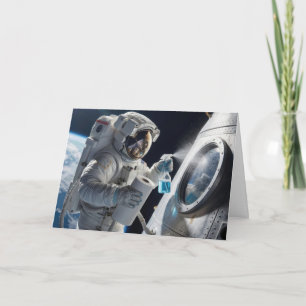 Geburtstags-Astronaut reinigt Fenster des Raumfahr Karte