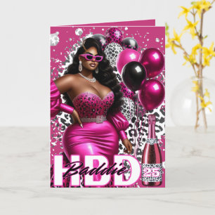 Geburtstags-Baddie Schwarze Frau Pink Leopard Glam Karte