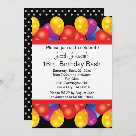 Geburtstags-Bash-Party-Feier| DIREKT Einladung (Vorne/Hinten)