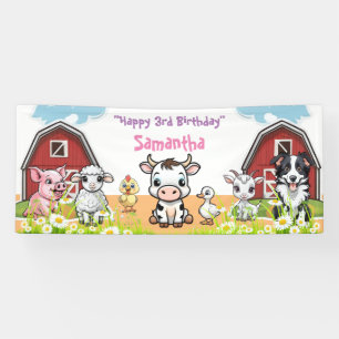 Geburtstags-Bauernhof-Tier-Rotes-Stall-und-Gänsebl Banner