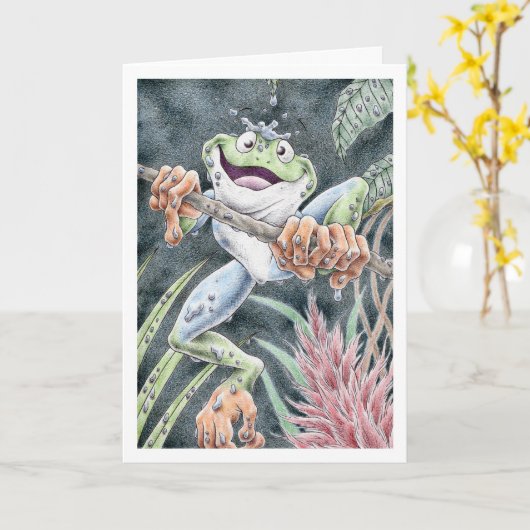 Geburtstags-Baum-Frosch Karte (Gelbe Blume)