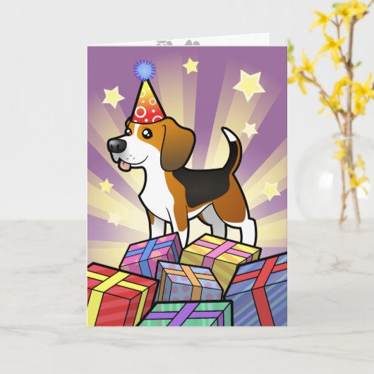 Geburtstags-Beagle Karte (Gelbe Blume)