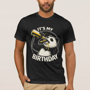 Geburtstags-Bier-Schlürf-Panda T-Shirt