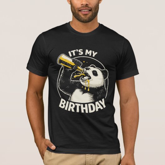 Geburtstags-Bier-Schlürf-Panda T-Shirt (Vorderseite)