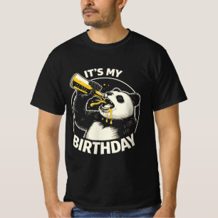 Geburtstags-Bier-Schlürf-Panda T-Shirt