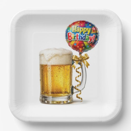 Geburtstags-Bierkrug mit Partyballon Pappteller (Vorderseite)