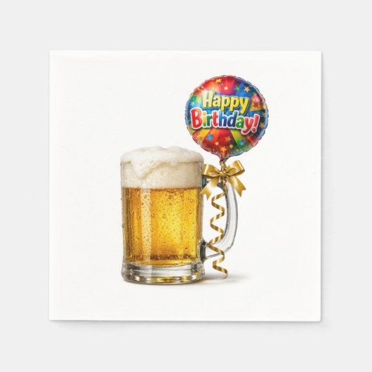 Geburtstags-Bierkrug mit Partyballon Serviette (Vorderseite)