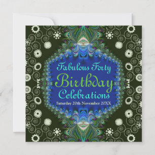 Geburtstags-Blumen-Spirale-Pfau-Kunst-Einladung Einladung