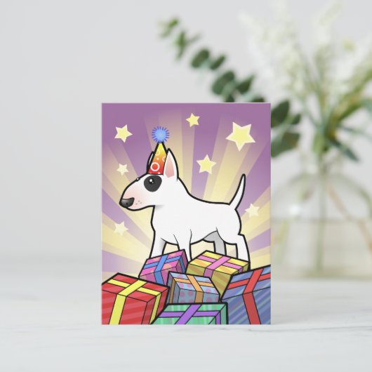 Geburtstags-Bullterrier Postkarte (Stehend Vorderseite)