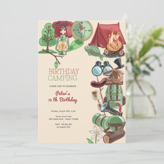 Geburtstags-Camping Einladung (Stehend Vorderseite)