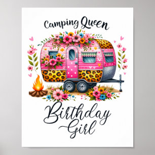 Geburtstags-Camping-Königin Camp Pink Floral Van G Poster