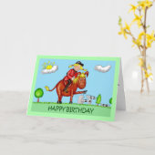 Geburtstags-Cartoon-Karikaturen des Mädchens auf Karte (Gelbe Blume)