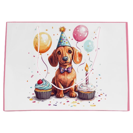 Geburtstags-Dachshunde Große Geschenktüte (Vorderseite)
