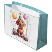 Geburtstags-Dackel-Hunde Große Geschenktüte (Rückseite Schrägansicht)