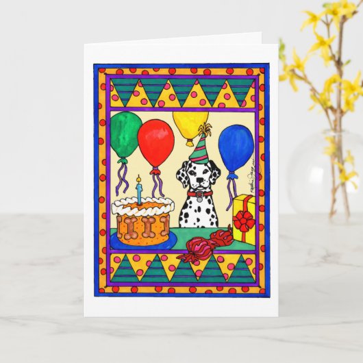 GEBURTSTAGS-DALMATINER KARTE (Gelbe Blume)