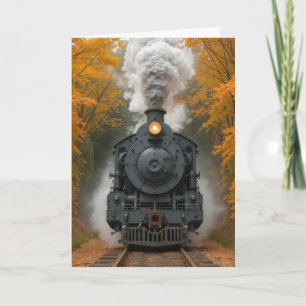Geburtstags-Dampflokomotive Herbstwald Karte
