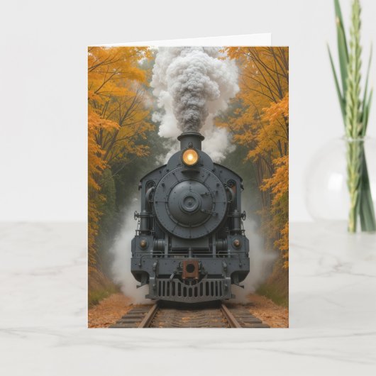 Geburtstags-Dampflokomotive Herbstwald Karte (Vorderseite)