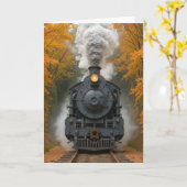 Geburtstags-Dampflokomotive Herbstwald Karte (Gelbe Blume)