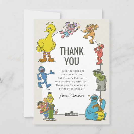Geburtstags-Dankeschön der Vintage-Sesamstraße-Cha Dankeskarte (Vorderseite)