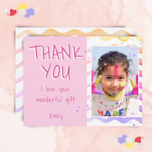 Geburtstags-Dankeschön-Kinder-Foto-Postkarte Rosa Postkarte