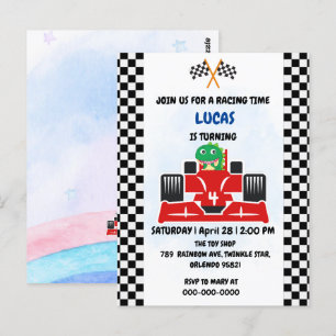 Geburtstags-Dinosaurier-Rennwagen Junge rot Rennen Postkarte