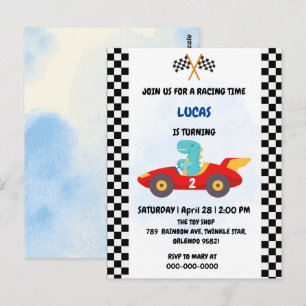 Geburtstags-Dinosaurier-Rennwagen-Junge-rot-Rennsp Postkarte