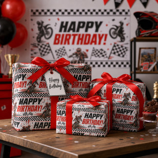 Geburtstags-Dirt-Bike-Motocross-Muster für Jungen Geschenkpapier