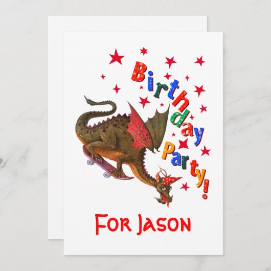 Geburtstags-Drache Einladung (Vorne/Hinten)