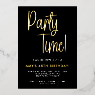 Geburtstags-Einladung Party Time mit Goldfolie Folieneinladung