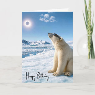 Geburtstags-Eisbär beim Betrachten der Sonnenfinst Karte