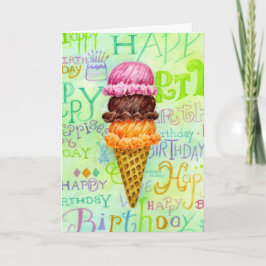 Geburtstags-Eiscreme Cone Three Scoops Card Karte