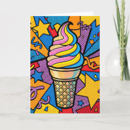 Geburtstags-Eiscreme-Kegel und Konfetti-Pop-Art Karte