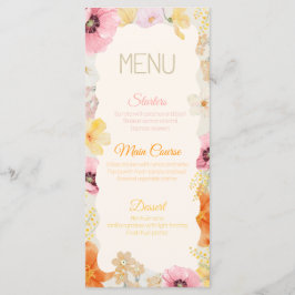 Geburtstags-Essen-Menü Florale Pastellfarben Orang Menükarte
