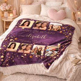Geburtstags Foto Collage lila goldene Freunde Fleecedecke