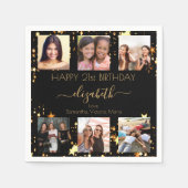 Geburtstags-Foto-Collage schwarzes Gold beste Freu Serviette (Vorderseite)