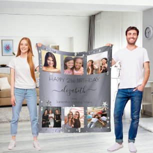 Geburtstags Foto Collage Silber beste Freunde Fleecedecke