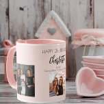 Geburtstags-Foto-Freund errötet rosa Namen Tasse<br><div class="desc">Ein Geschenk von Freunden für den 21. Geburtstag einer Frau, die ihr Leben mit 3 Fotos von ihr, ihren Freunden, ihrer Familie, ihrem Interesse oder ihren Haustieren feiert. Personalisieren und fügen Sie ihren Namen, Alter 21 und Ihre Namen. Schwarze Buchstaben. Ein gürtlicher, feminininer, rosa, goldfarbener Hintergrund mit Rose. Ihr Name...</div>