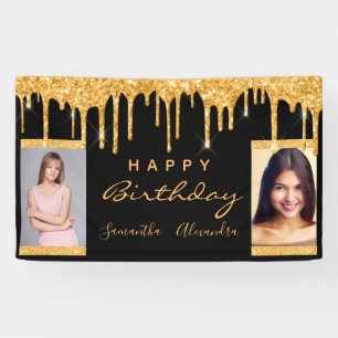 Geburtstags Foto Schwarze Gold Glitzer Freunde Zwi Banner