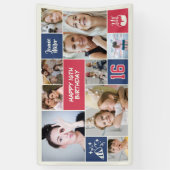 Geburtstags-Fotocollage Rot Blau zum 16. Banner (Vertikal)