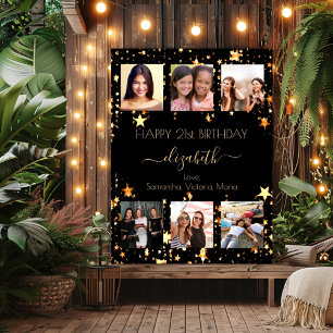Geburtstags-Fotocollage Schwarz Gold Freunde Poster