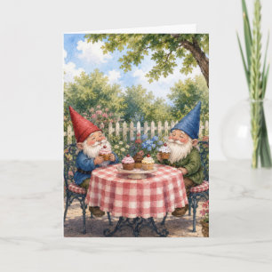 Geburtstags-Gartenzwerge, die Cupcakes essen Karte