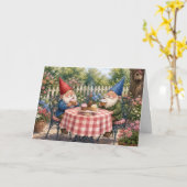 Geburtstags-Gartenzwerge, die Cupcakes essen Karte (Gelbe Blume)