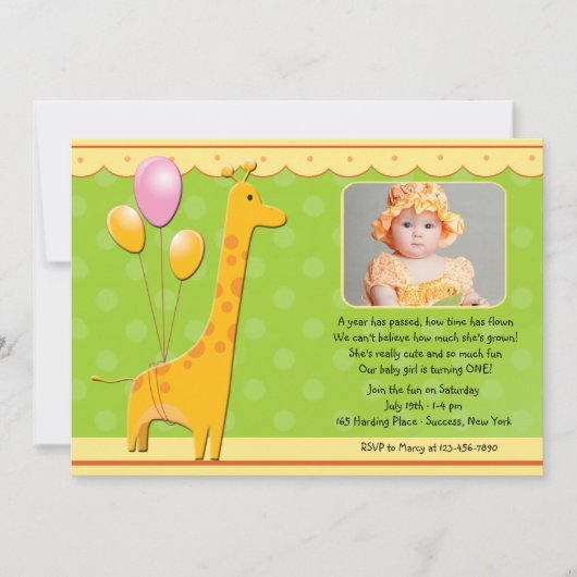 Geburtstags-Giraffe-Foto Einladung (Vorderseite)