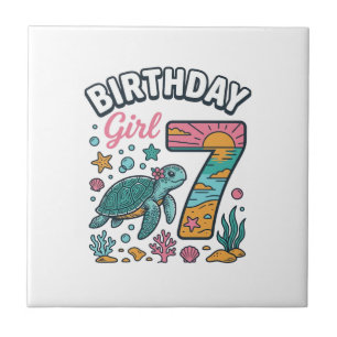 Geburtstags-Girl Meeresschildkröte 7. Geburtstag V Fliese