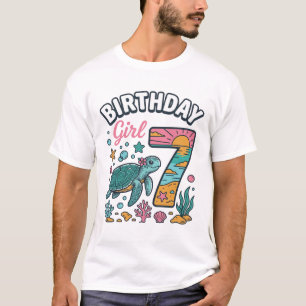 Geburtstags-Girl Meeresschildkröte 7. Geburtstag V T-Shirt