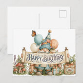 Geburtstags-Gnom-Illustration mit Ballons Postkarte (Vorne/Hinten)