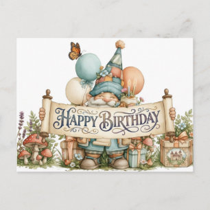 Geburtstags-Gnom-Illustration mit Ballons Postkarte