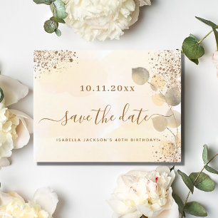 Geburtstags-Gold-Eukalyptus-Glitter Save the Date Ankündigungspostkarte